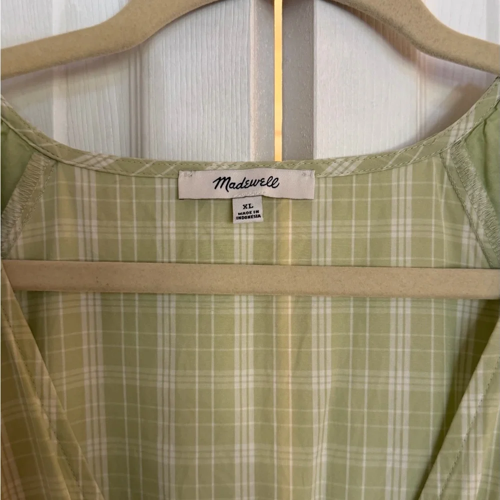 Madewell Light Green Plaid Midi Dress - Picture 4 of 6